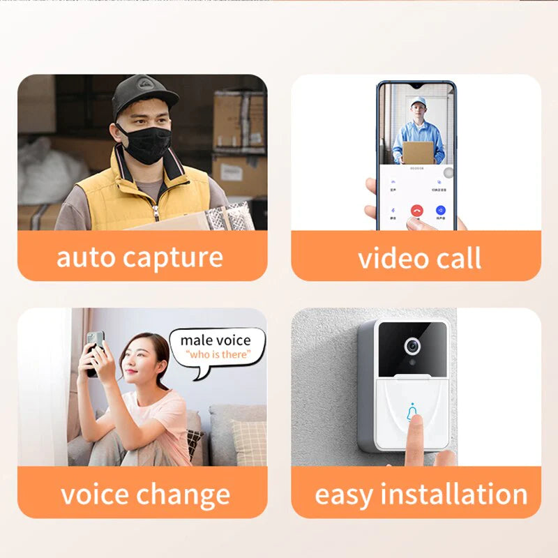 Wireless Smart WiFi Video Doorbell with Intercom & Chime for Home Security