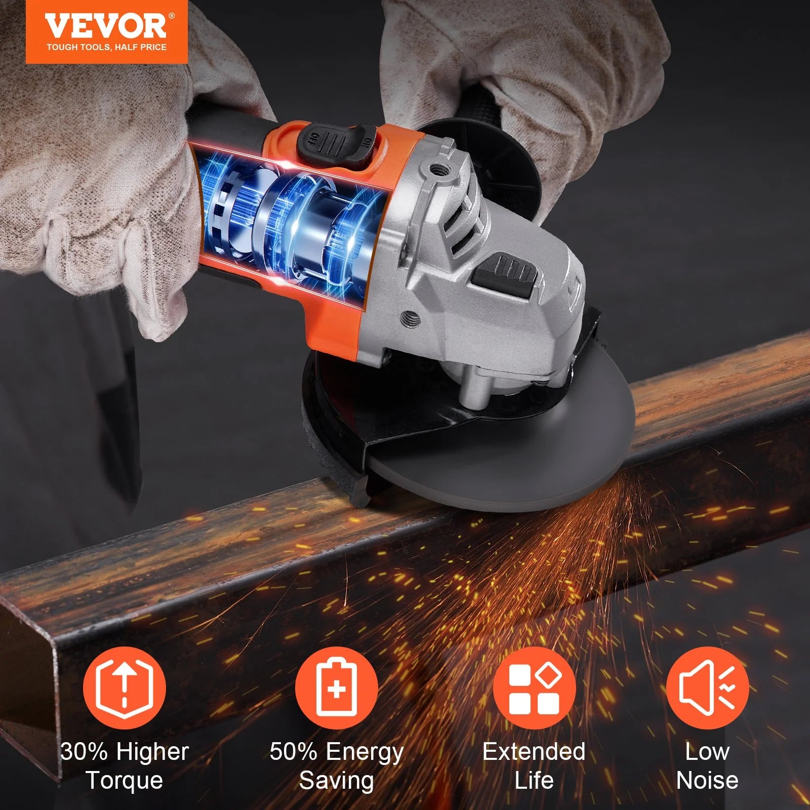 VEVOR Cordless Angle Grinder Kit for 4-1/2'' 9000 Rpm, Cordless Electric Grinder Power with 20V Fast Charger for Cutting, Polishing, Grinding, Rust Removal