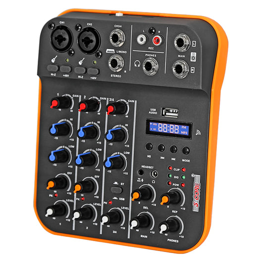 5 Core 4-Channel Audio Mixer – DJ Equipment with Bluetooth, USB, and Soundboard Console