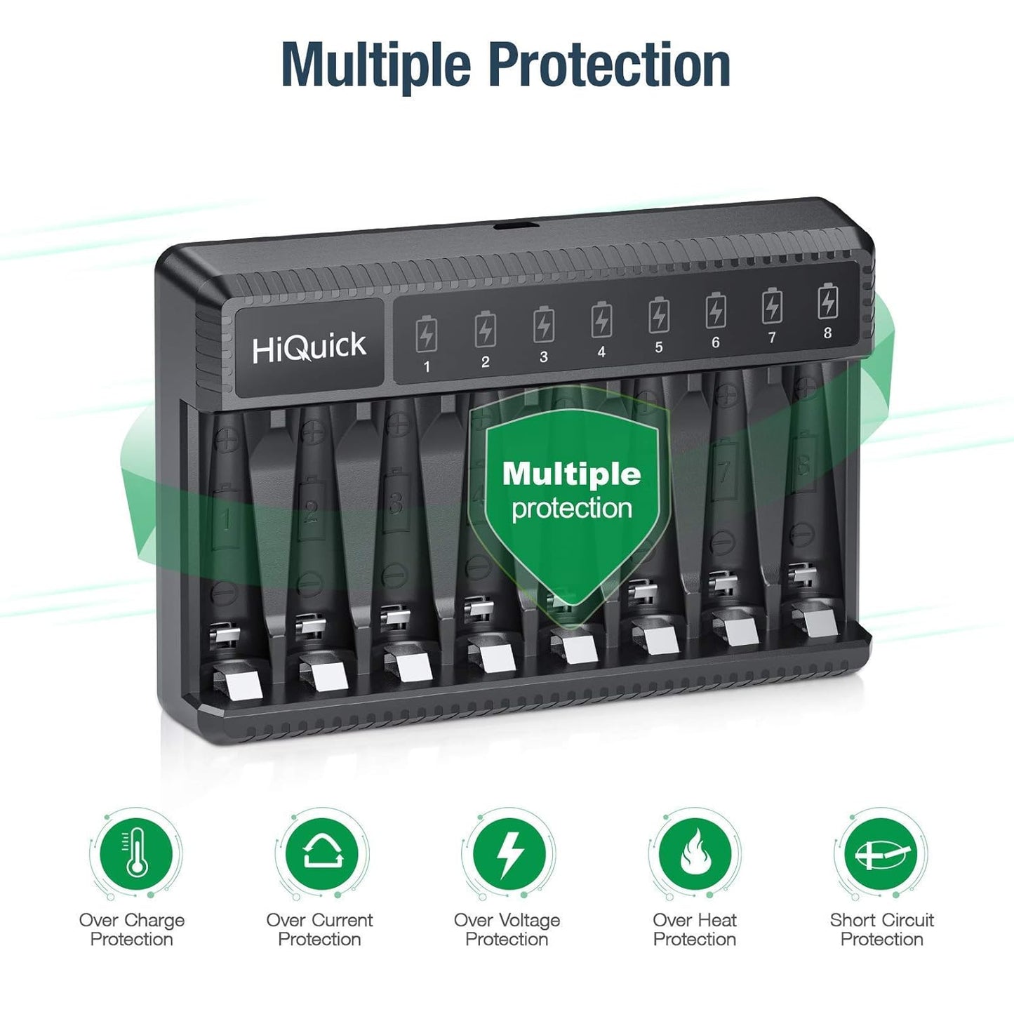 8-Bay Smart Battery Charger with AA & AAA Rechargeable Batteries