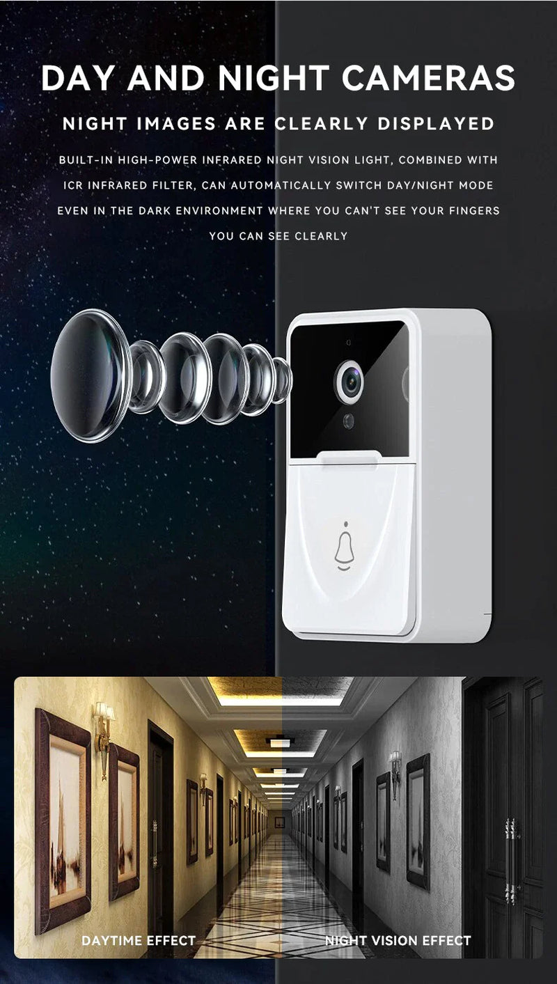 Wireless Smart WiFi Video Doorbell with Intercom & Chime for Home Security