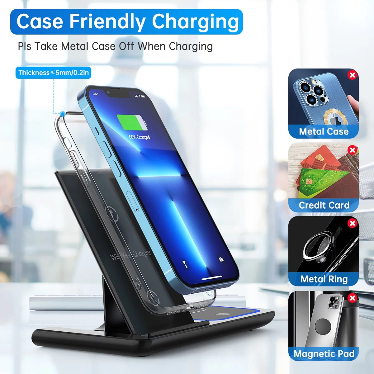 3-in-1 Wireless Charging Station – 18W Fast Charger for iPhone, iWatch & AirPods Pro/3/2 with QC3.0 Adapter