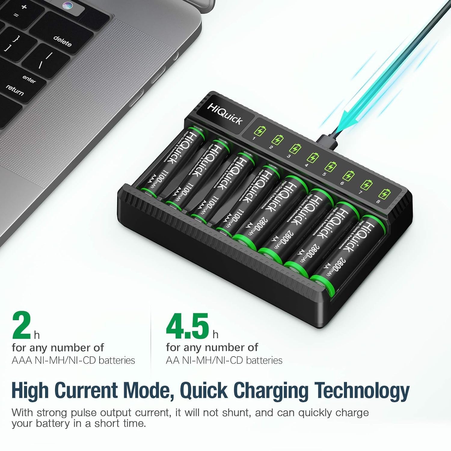 8-Bay Smart Battery Charger with AA & AAA Rechargeable Batteries