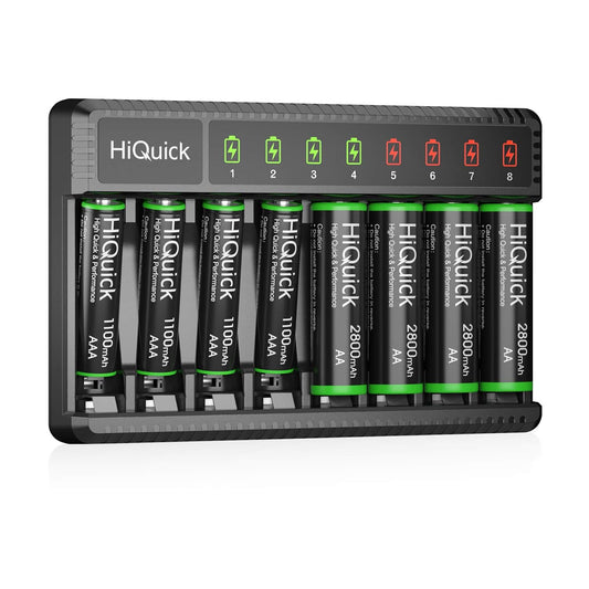 8-Bay Smart Battery Charger with AA & AAA Rechargeable Batteries