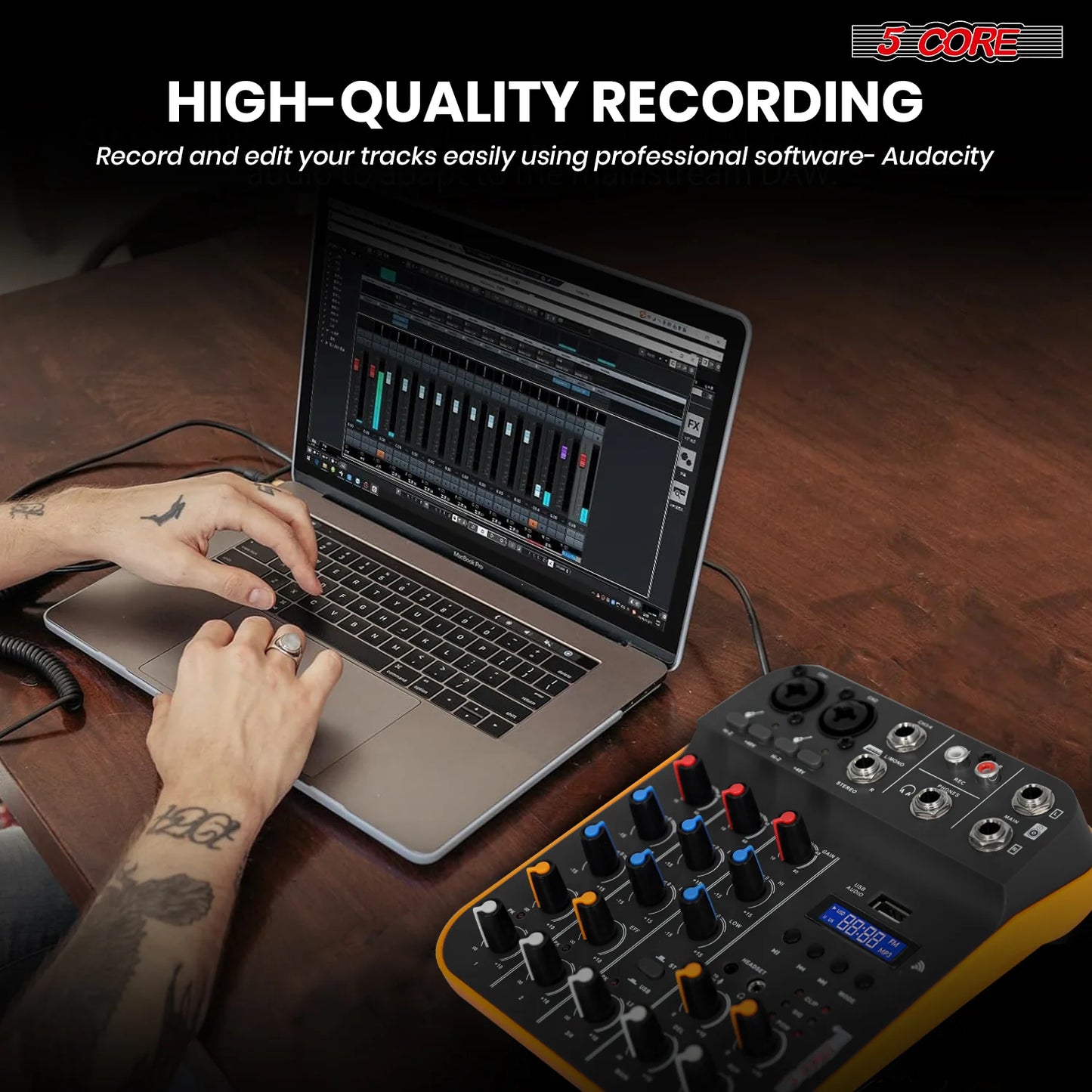 5 Core 4-Channel Audio Mixer – DJ Equipment with Bluetooth, USB, and Soundboard Console