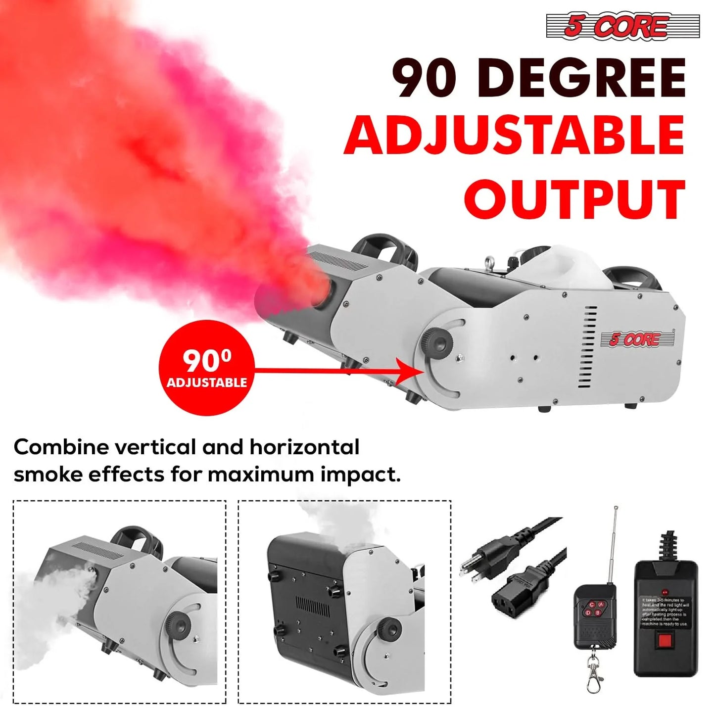 5Core 2500W Fog Machine, 6500CFM Portable Smoke Machine for Indoor/Outdoor Use