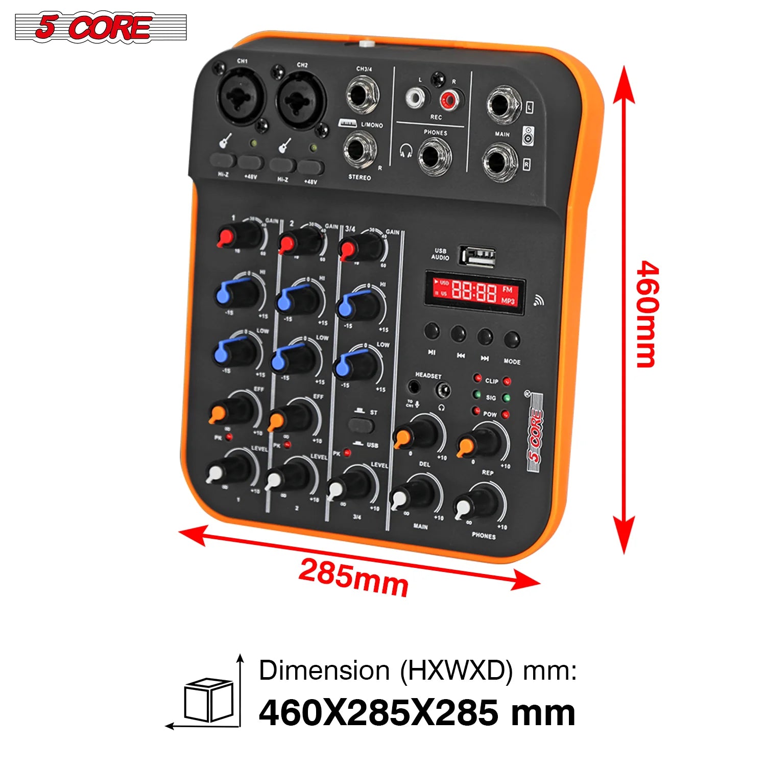 5 Core 4-Channel Audio Mixer – DJ Equipment with Bluetooth, USB, and Soundboard Console