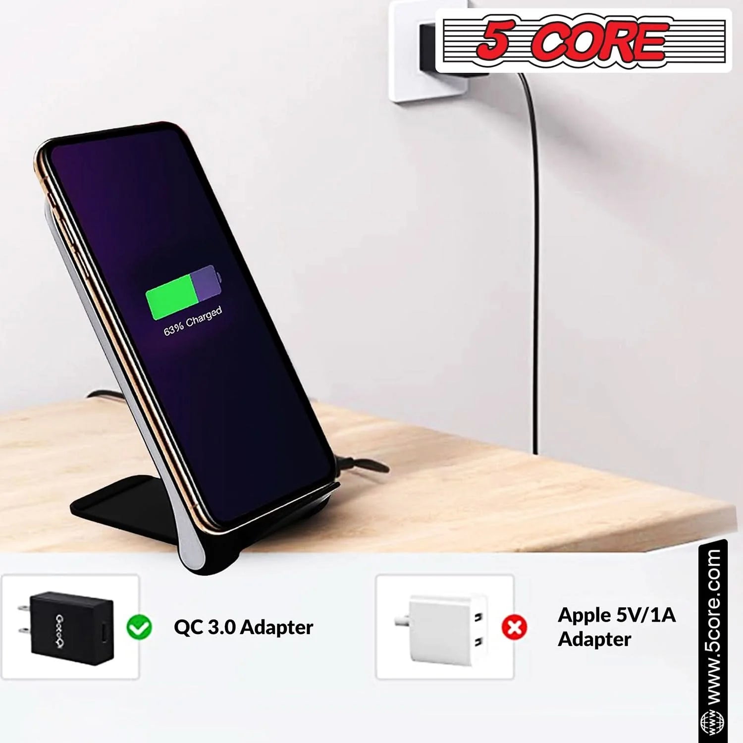 5Core 2-Pack Qi Certified 10W Fast Wireless Charging Stand Dock