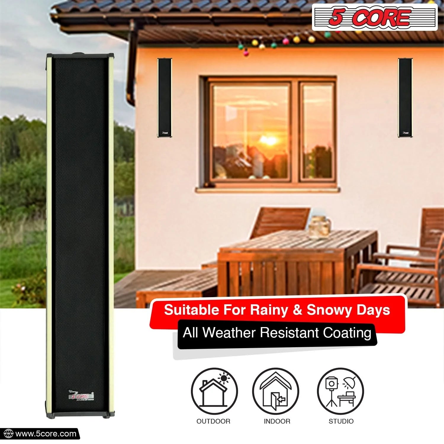 5Core 300W Passive Outdoor Stereo Wall Speakers – High-Performance Audio System