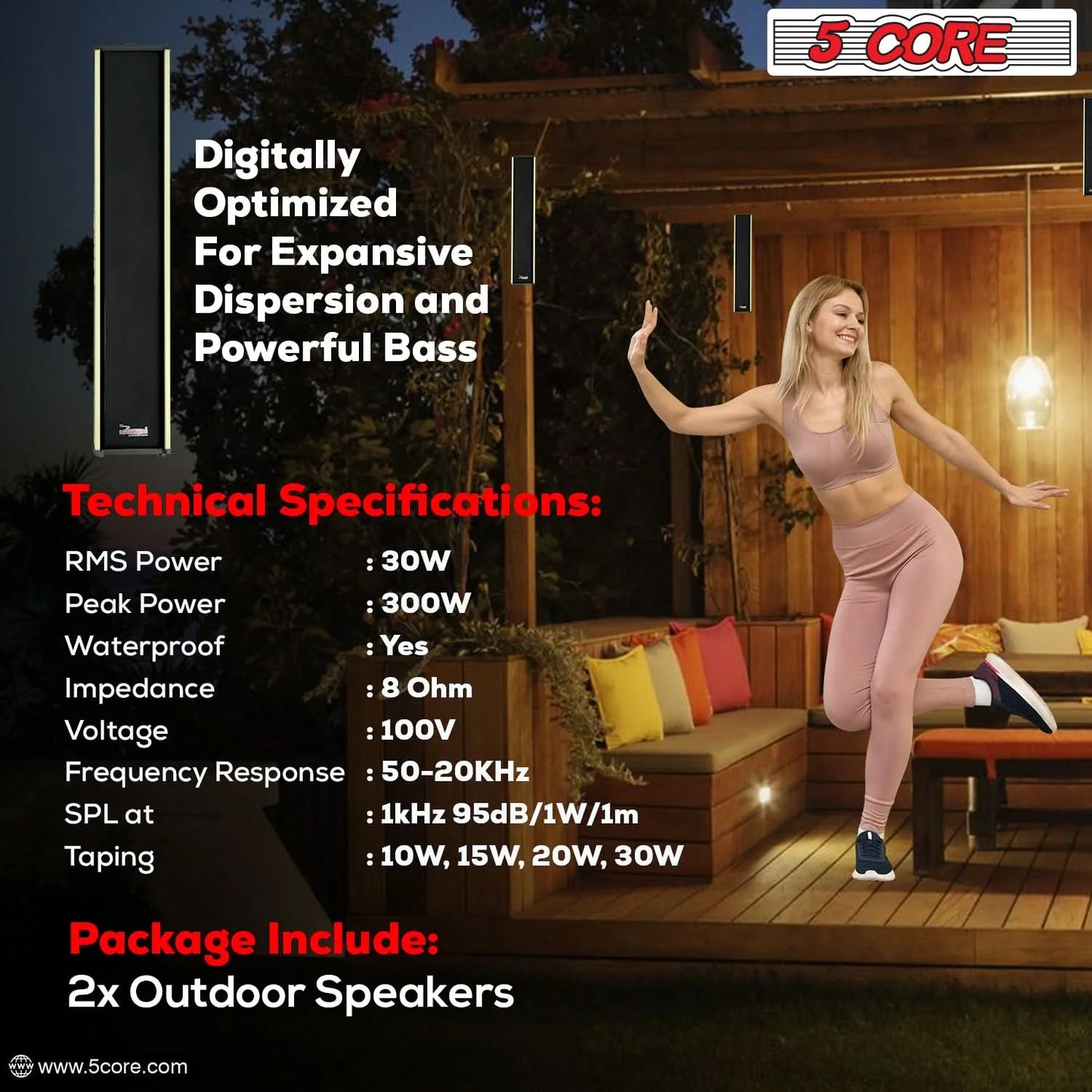 5Core 300W Passive Outdoor Stereo Wall Speakers – High-Performance Audio System