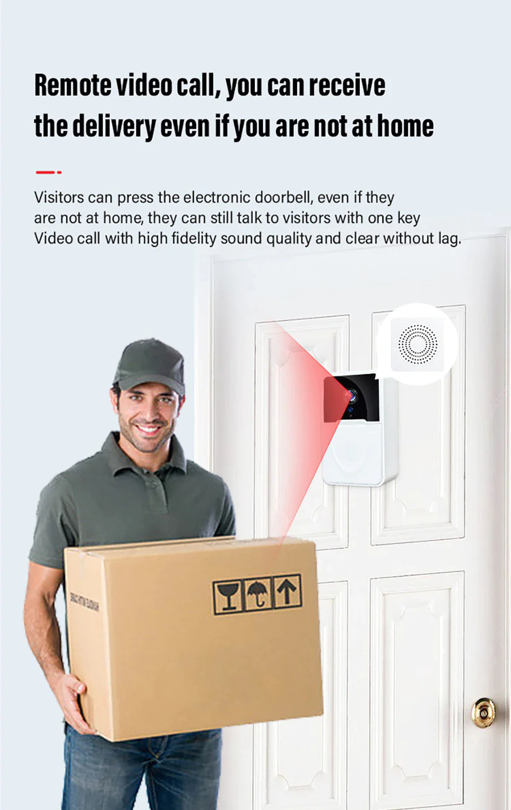 Wireless Smart WiFi Video Doorbell with Intercom & Chime for Home Security