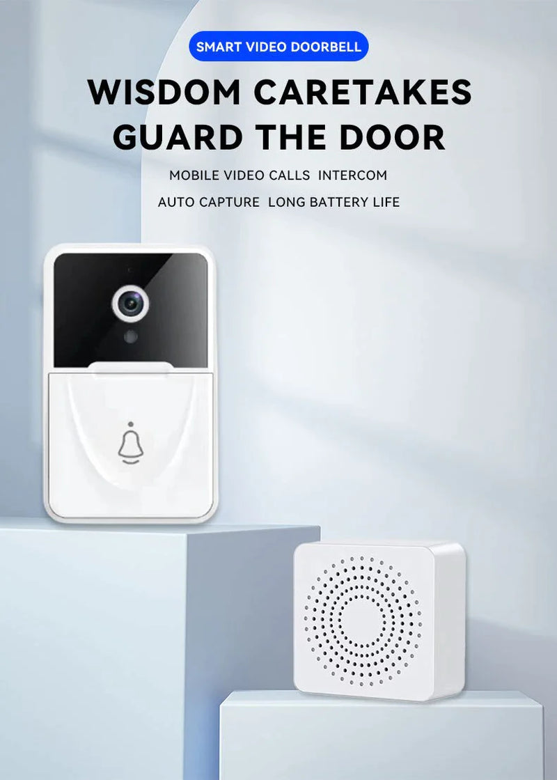 Wireless Smart WiFi Video Doorbell with Intercom & Chime for Home Security