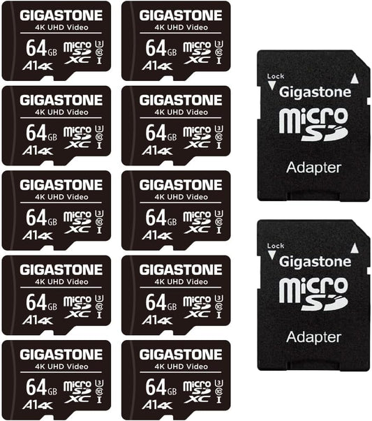 64GB Micro SD Card 10-Pack – 4K UHD, Fast 90MB/s, Ideal for Action Cameras, Drones & Security Cams