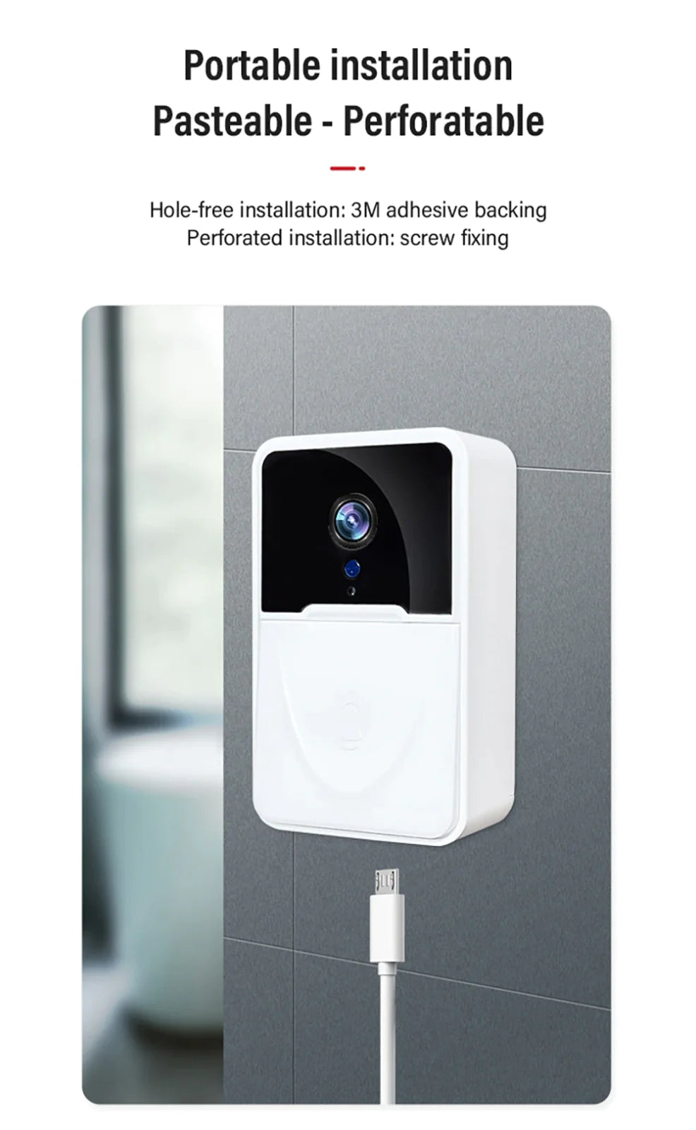 Wireless Smart WiFi Video Doorbell with Intercom & Chime for Home Security