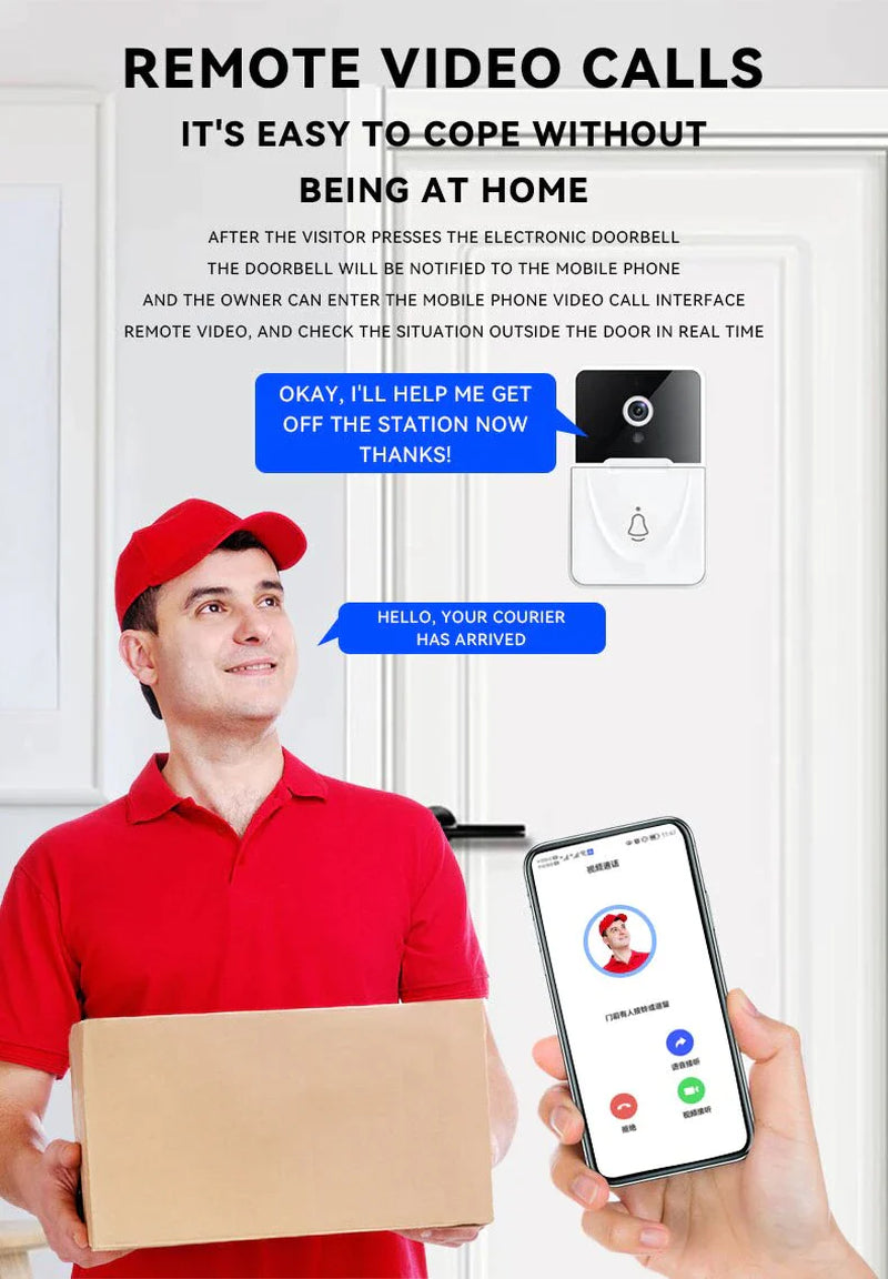 Wireless Smart WiFi Video Doorbell with Intercom & Chime for Home Security