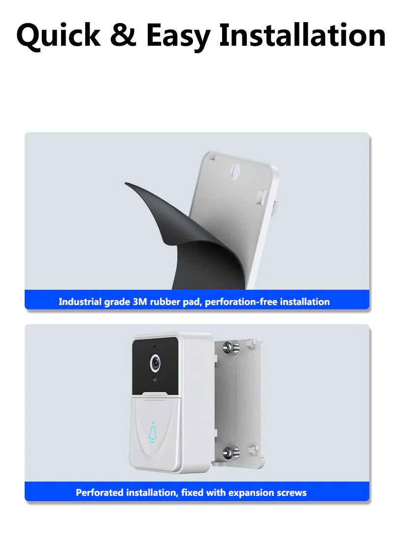 Wireless Smart WiFi Video Doorbell with Intercom & Chime for Home Security