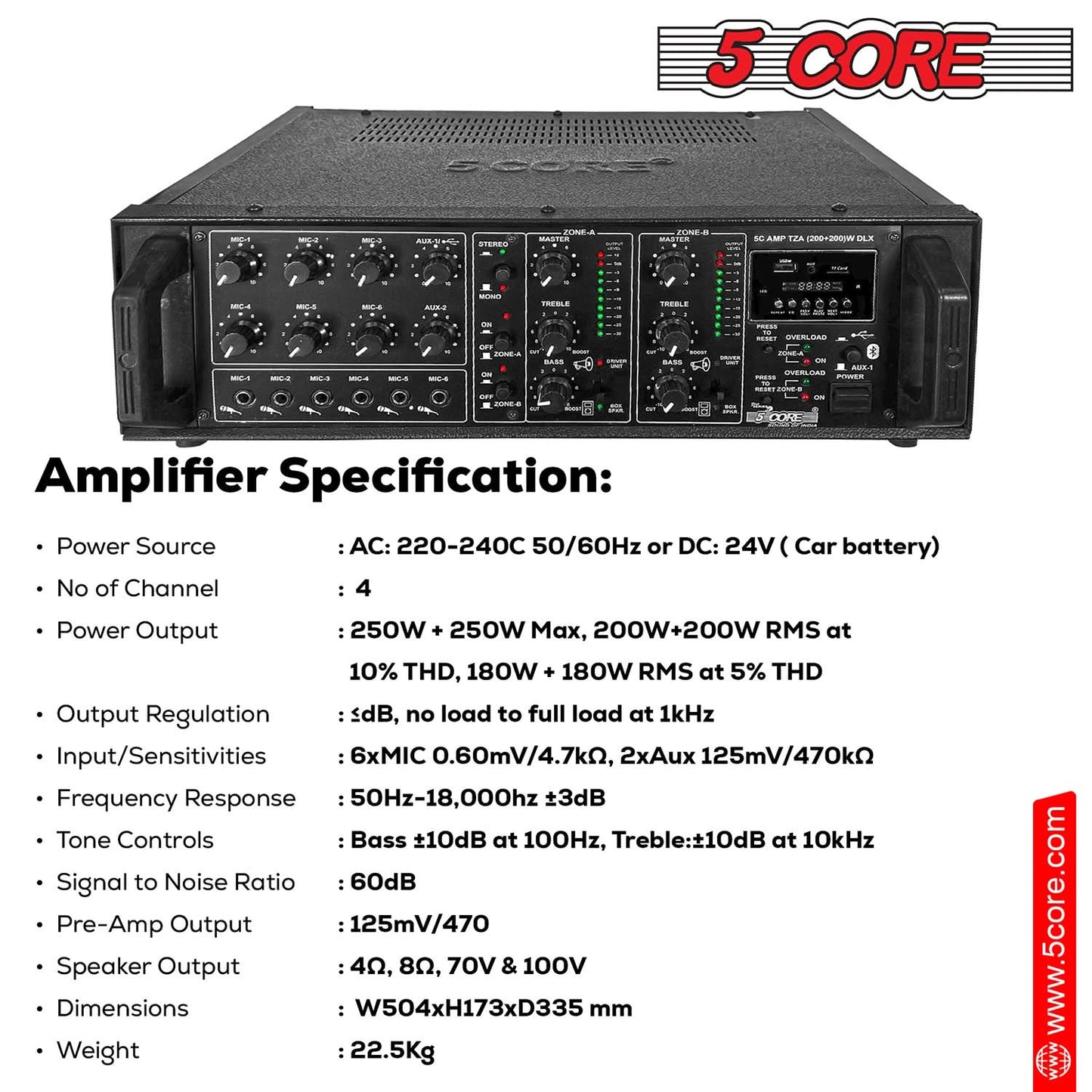 5 Core 4000W PA System – Outdoor/Indoor Commercial Paging Kit with 32 Wall Speakers