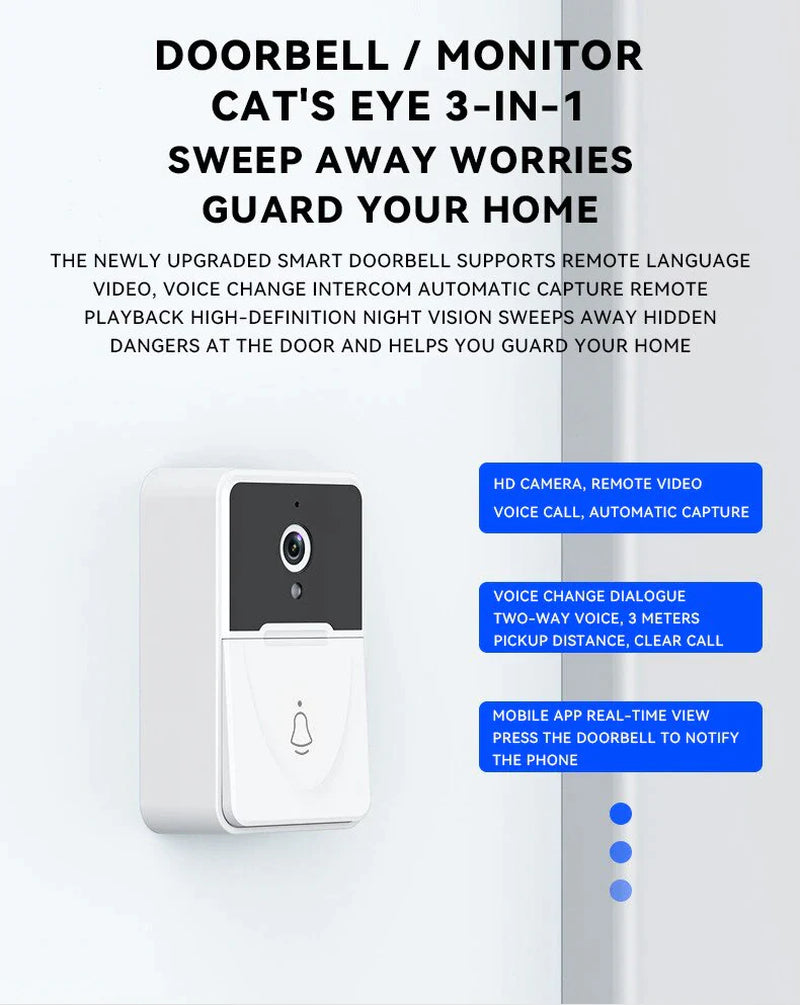 Wireless Smart WiFi Video Doorbell with Intercom & Chime for Home Security