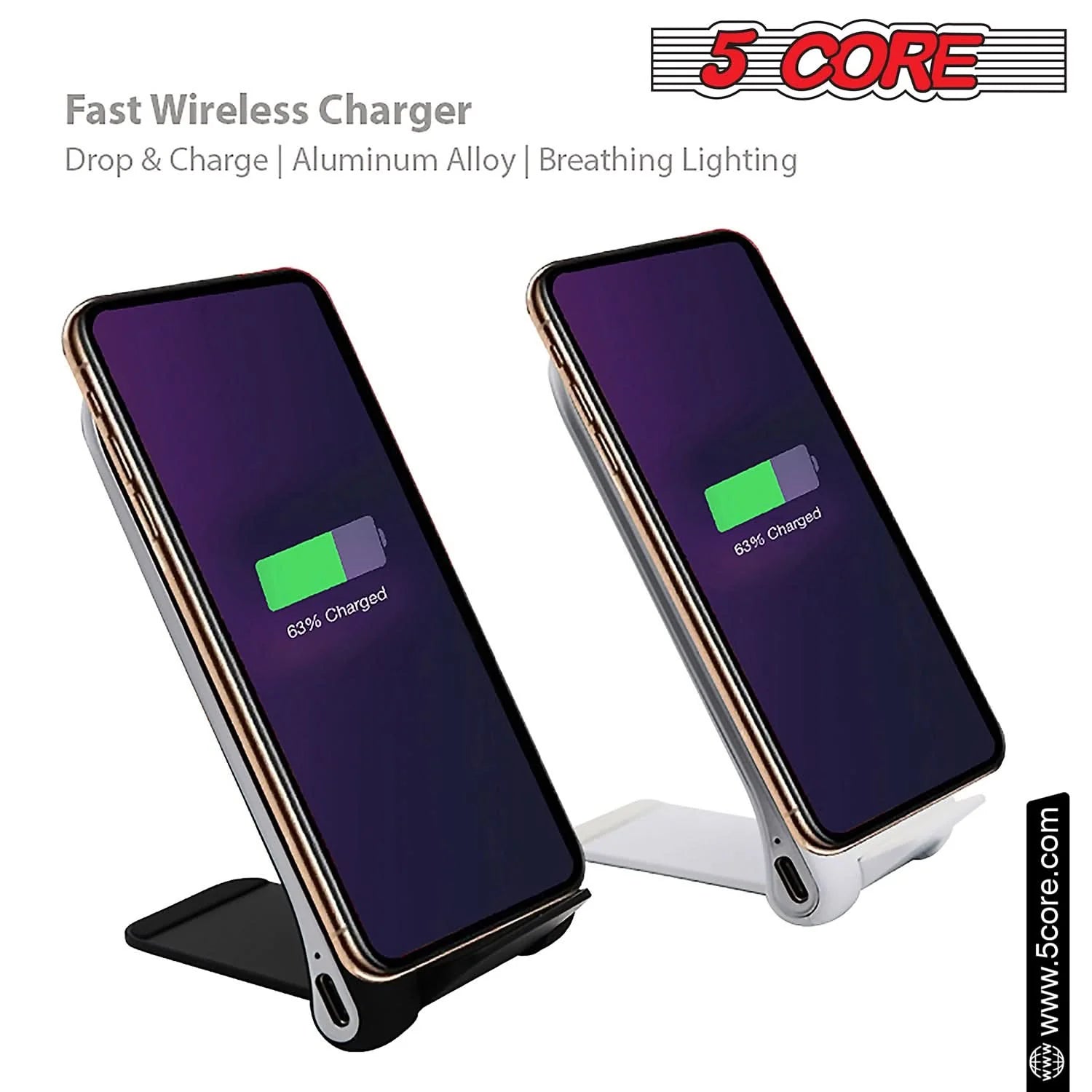 5Core 2-Pack Qi Certified 10W Fast Wireless Charging Stand Dock