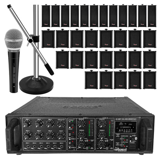 5 Core 4000W PA System – Outdoor/Indoor Commercial Paging Kit with 32 Wall Speakers